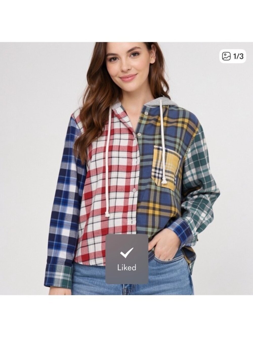 American Eagle Split Colorblock Hooded Fall Flannel Lightweight Sweater